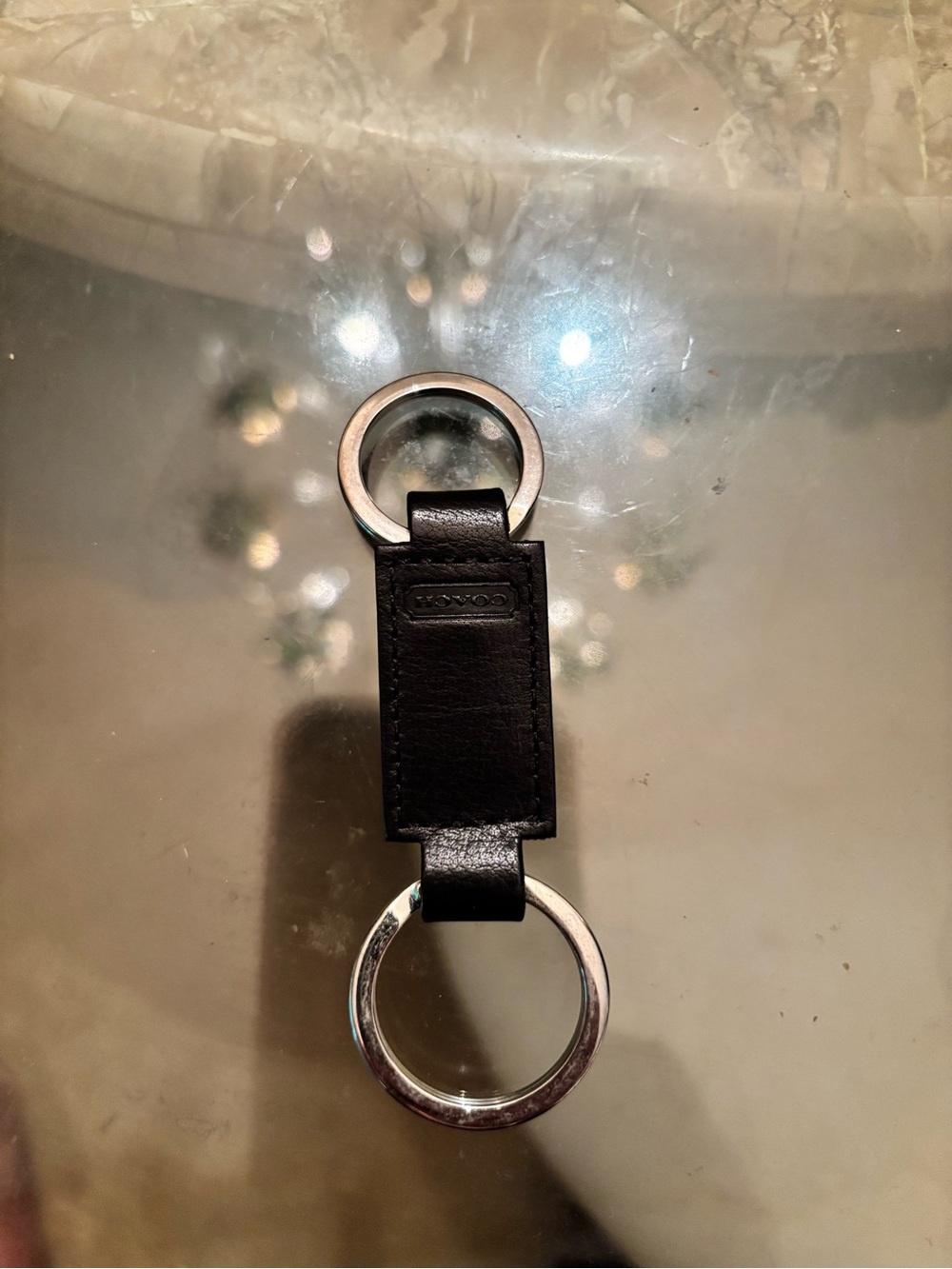 Coach Black Leather Double Ring Key Holder with Silver Hardware